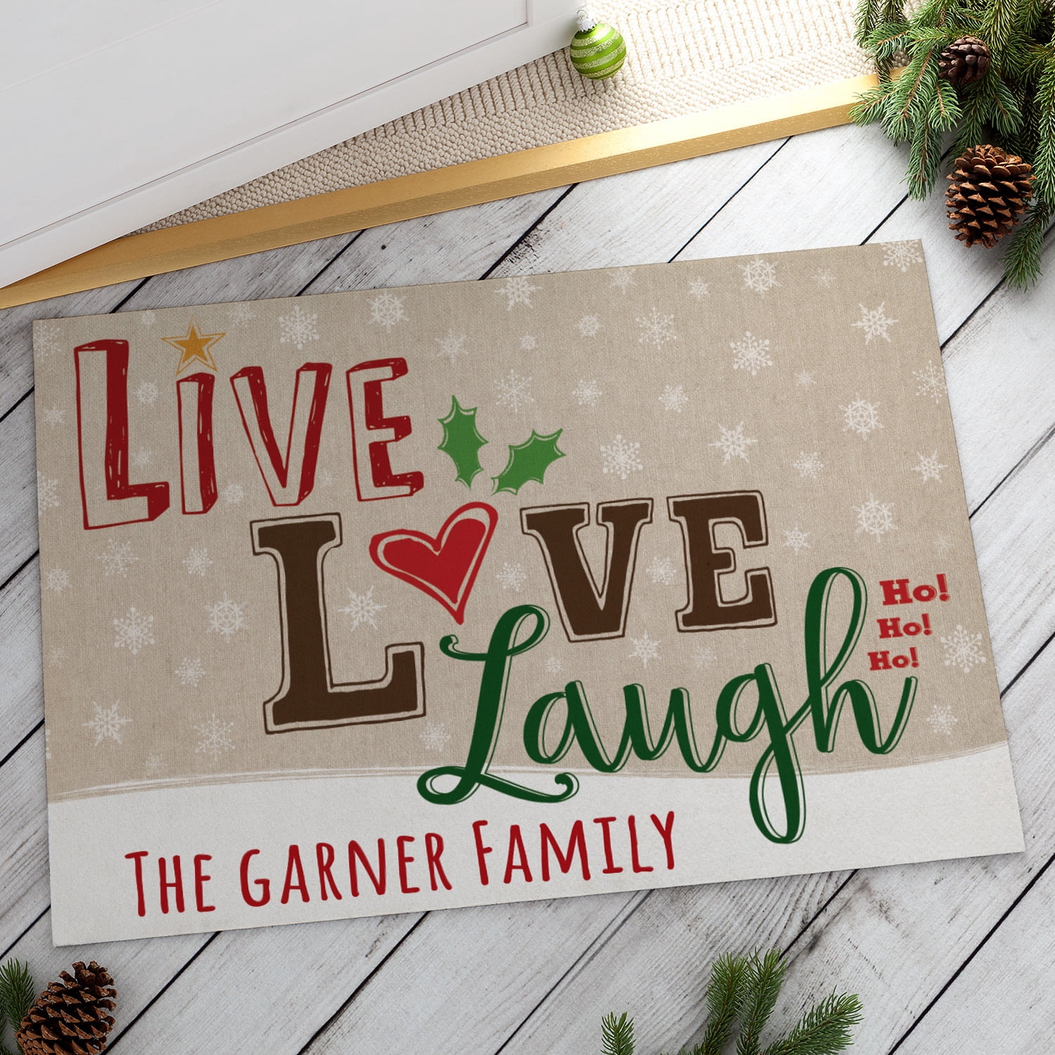 Personalized Live, Love, Laugh Christmas Doormat