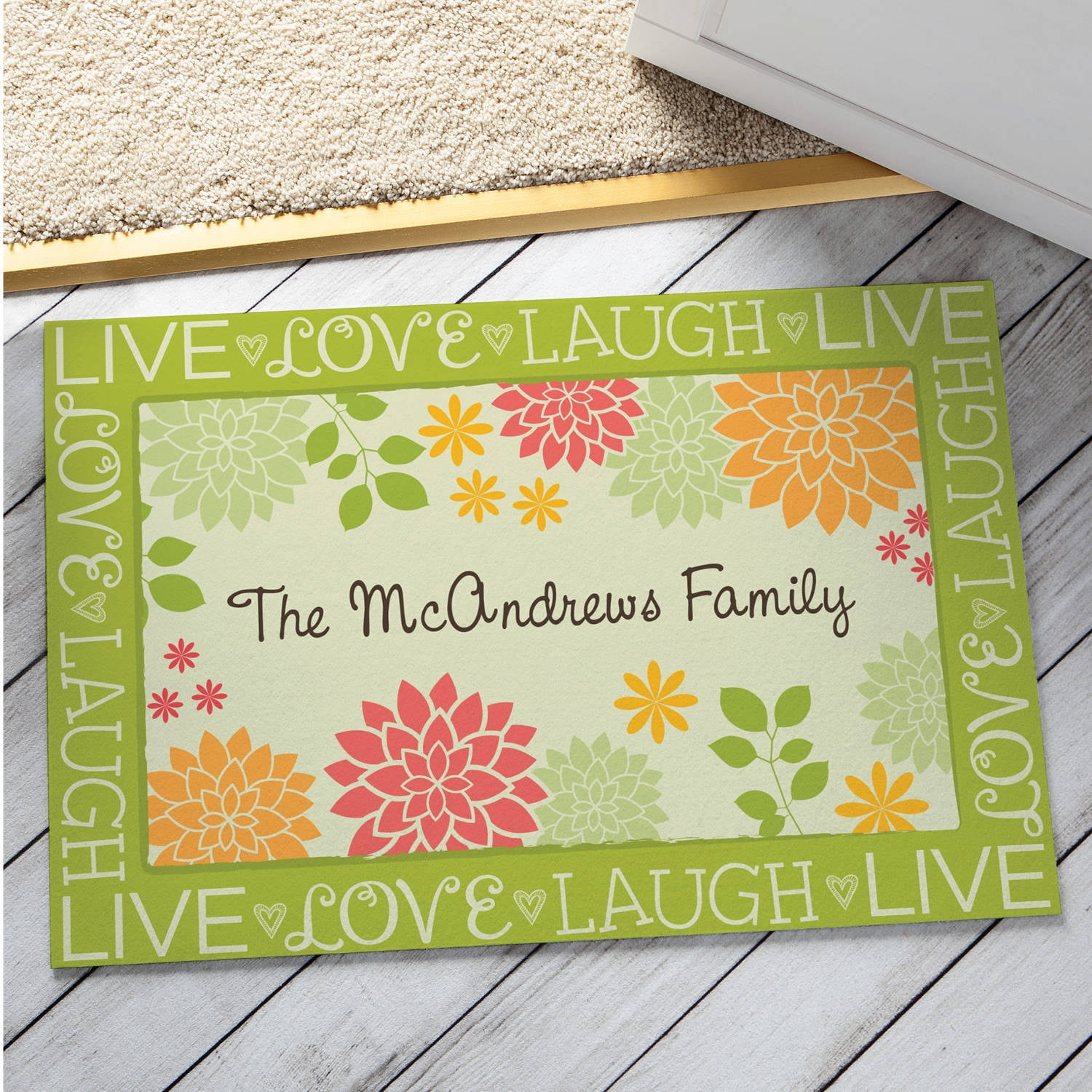 Personalized Live, Love, Laugh Floral Doormat