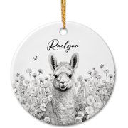 Personalized Llama Ceramic Ornament Christmas, Pencil Drawing Llama Xmas Ornament 2025, Customized Name Llama Ceramic Ornament Xmas, Llama Decor Ornament Gift for Kids Men Women Friend Llama Lover