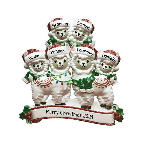 Personalized Llama Family of 6 Christmas Ornament 2024 - Cute Alpaca Family Christmas Tree Ornament