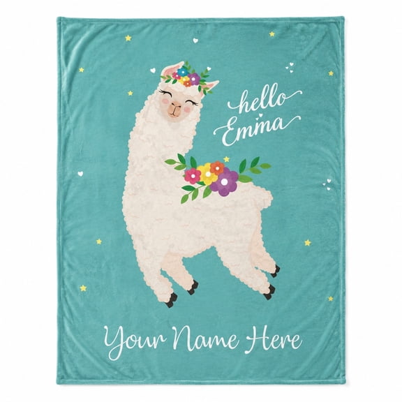 Personalized Llama Fleece Blanket, Custom Name Teal 3D Print Polyester Throw, 280 GSM, Multiple Sizes