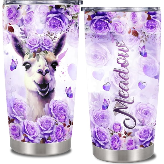 Personalized Llama Insulated Cups Tumbler With Lids Customized Name Stainless Steel Travel Coffee Mugs Cute Cup Bottles Gifts for Women Mom Girls on Birthday