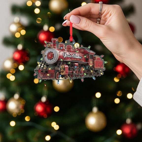Personalized Locomotive Acrylic Christmas Ornament Custom Name Vintage Train Holiday Tree Decor, Rail Enthusiast Family Keepsake