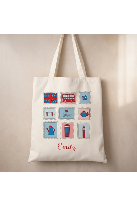 Personalized LondonThemed Tote Bag Custom Name Canvas Bag with Iconic British Design 2