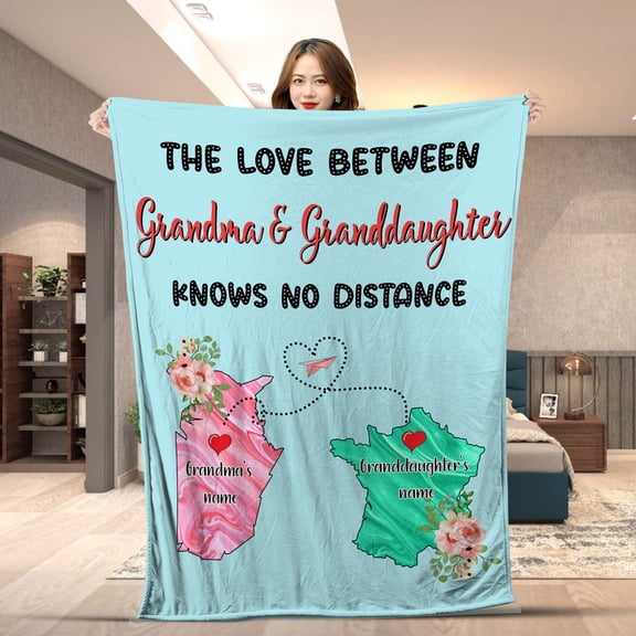 Personalized Long Distance Blanket – Custom Name Blanket for Mom & Daughter or Grandma & Granddaughter – Soft Fleece Throw with Floral Map Design & Heartfelt Quote - Sherpa - 50x60