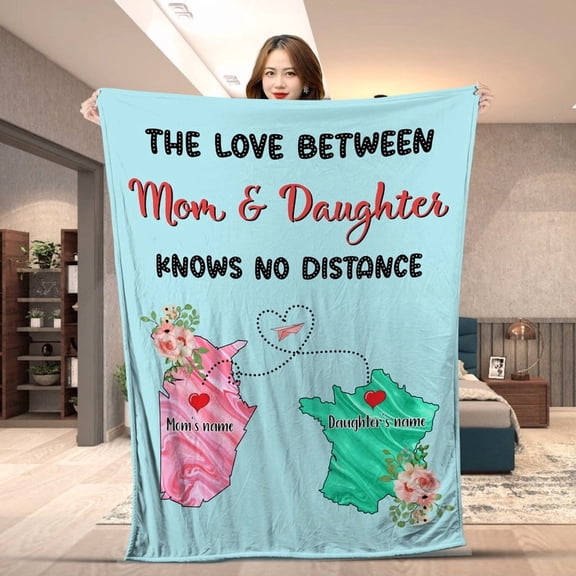 Personalized Long Distance Blanket – Custom Name Blanket for Mom & Daughter or Grandma & Granddaughter – Soft Fleece Throw with Floral Map Design & Heartfelt Quote - Sherpa-60x80