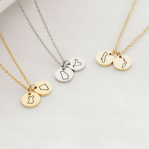 Personalized Long Distance Disc Necklace Engraving Round Jewelry Christmas Gift for Her