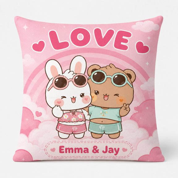 Personalized Love Couple Throw Pillow Cover, Custom Name Pink Decor