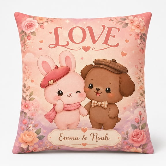 Personalized Love Couple Throw Pillow Cover, Custom Names, 1-Side Print