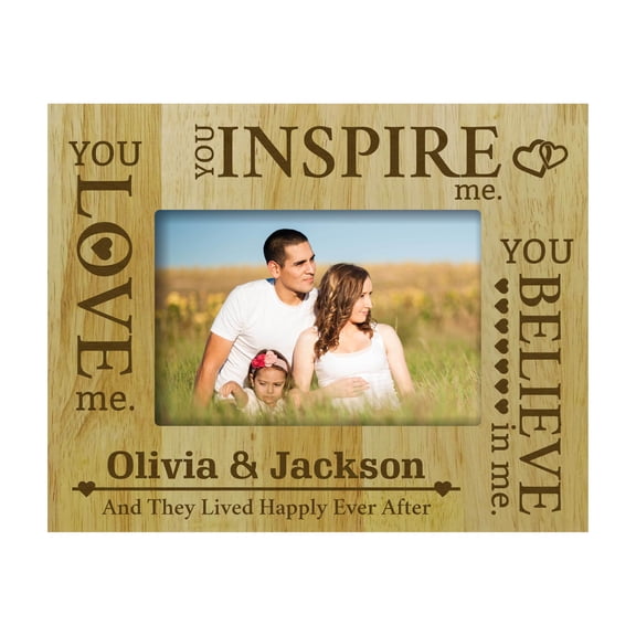 Personalized Love Family Engraved Wood Picture Frame With Name - 5 x 7 Inches Horizontal Customizable Gift