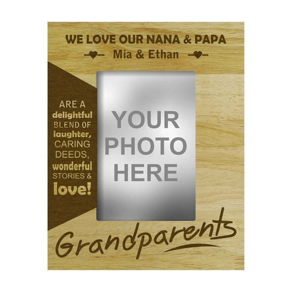 Personalized Love Grandparents Picture Frame With Names Gift-4 x 6 Inches Horizontal - Wood Engraved Customizable Gift