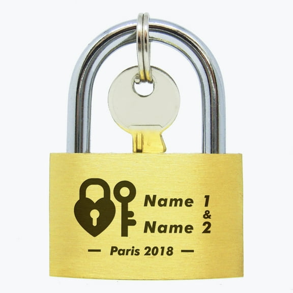 Personalized Love Lock Brass 40mm Padlock with Keys, Laser Engraved with Your Custom Names, Date or Text, Wedding Anniversary Travel Trip Favours