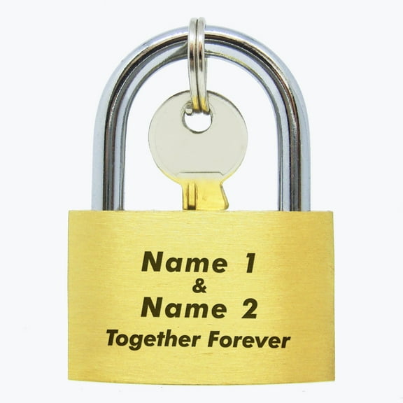 Personalized Love Lock Brass 40mm Padlock with Keys, Laser Engraved with Your Custom Names, Date or Text, Wedding Anniversary Travel Trip Favours