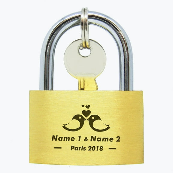Personalized Love Lock Brass 40mm Padlock with Keys, Laser Engraved with Your Custom Names, Date or Text, Wedding Anniversary Travel Trip Favours