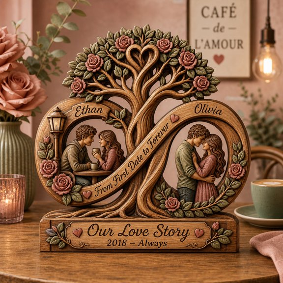 Personalized Love Story Tree Wooden Block 3 Layer Anniversary Gift