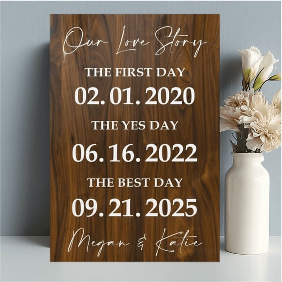 Personalized Love Story Wedding Sign, First Day Yes Day Best Day Design, Wood Sign with Custom Dates and Names, Wedding Welcome Signs, Anniversary Mothers Day   12"x16"