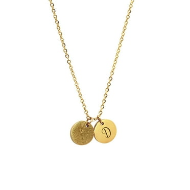 Personalized Loved One's Fingerprint Jewelry Stainless Steel Engravable Pendant Necklace Actual Thumb Print Keepsake with Gift Box [Gold]