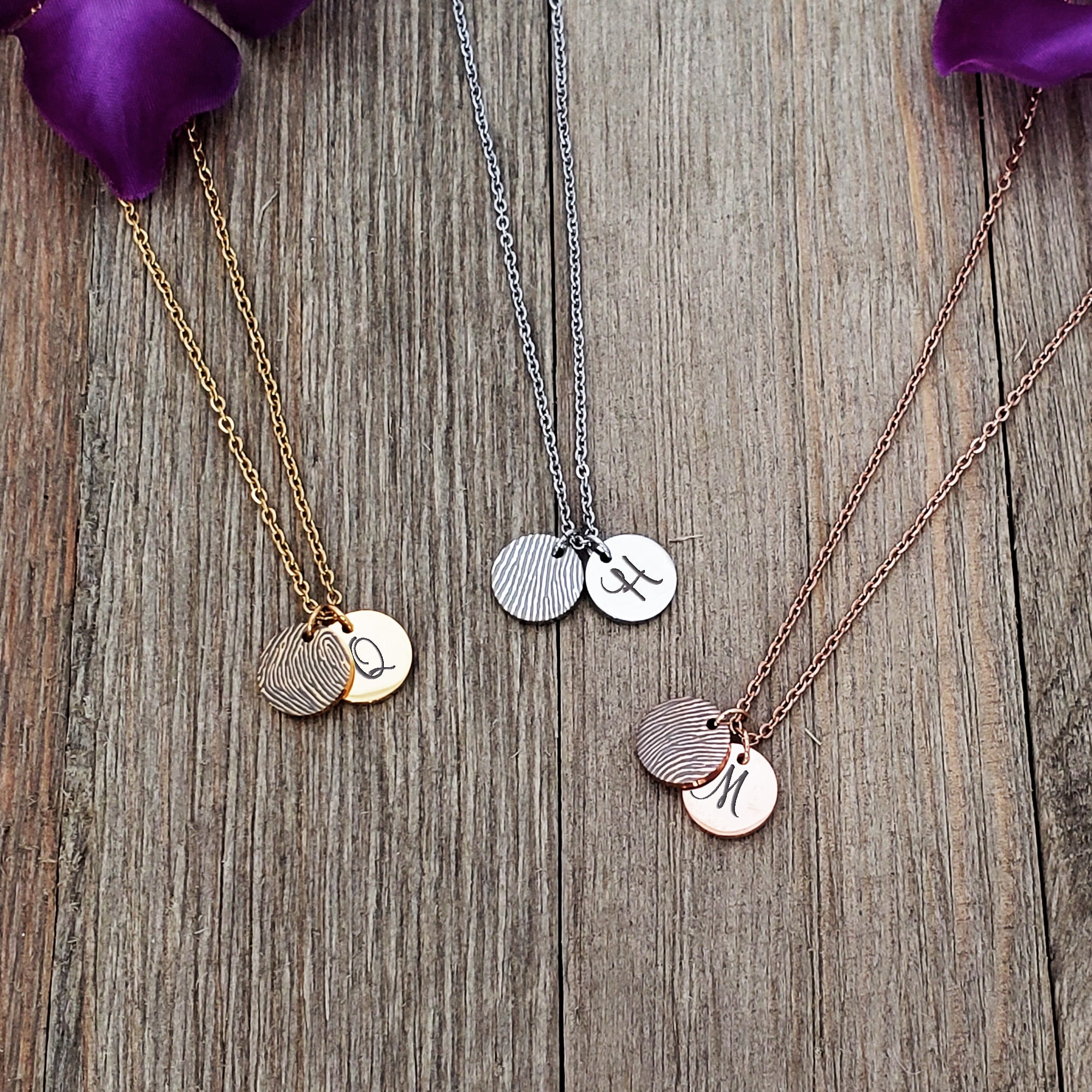 Personalized Loved One's Fingerprint Jewelry Stainless Steel Engravable Pendant Necklace Actual Thumb Print Keepsake with Gift Box [Rose Gold]