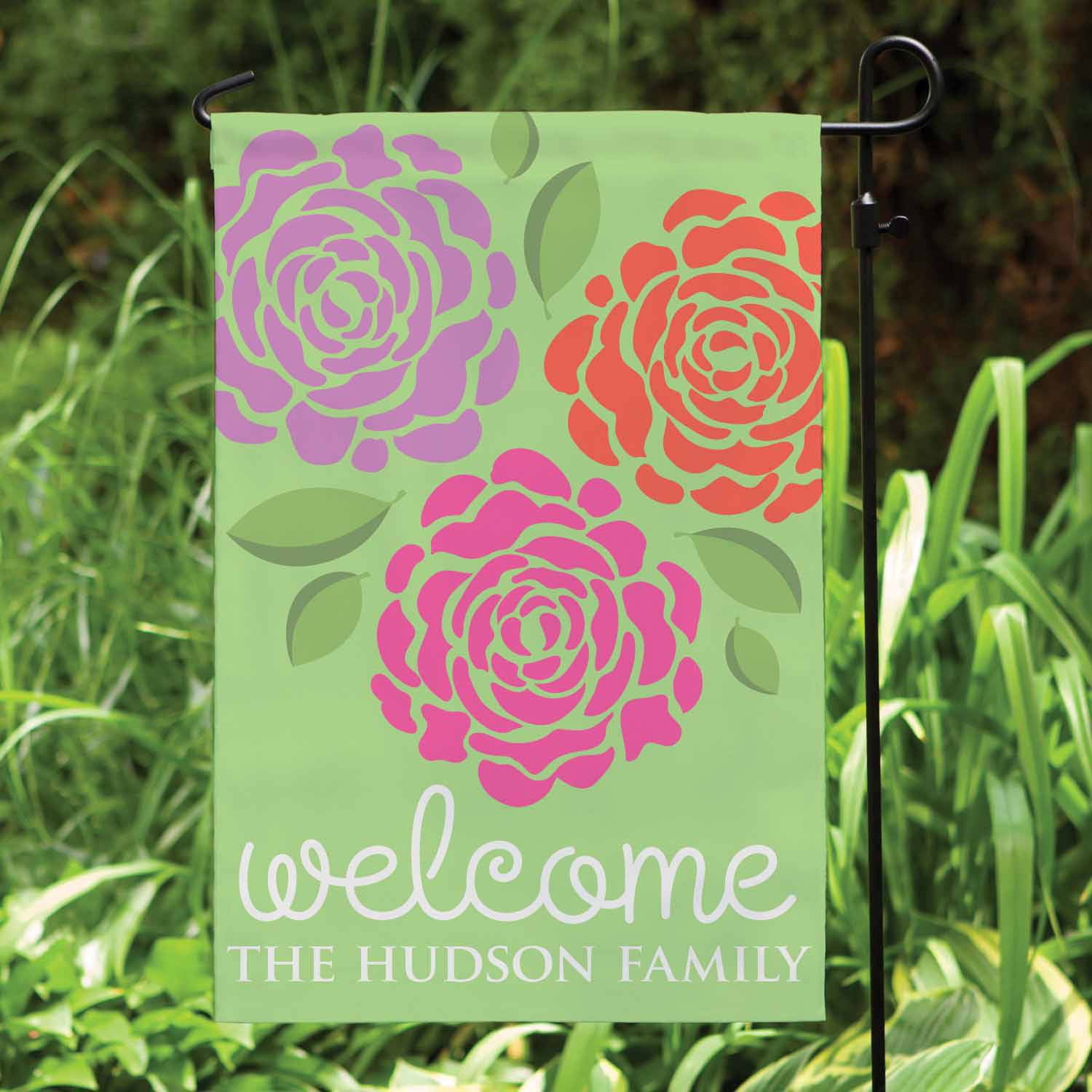 Personalized Lovely Flowers Garden Flag, Green