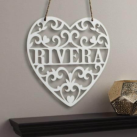 Personalized Loving Heart Hanging Antique White Wood Plaque