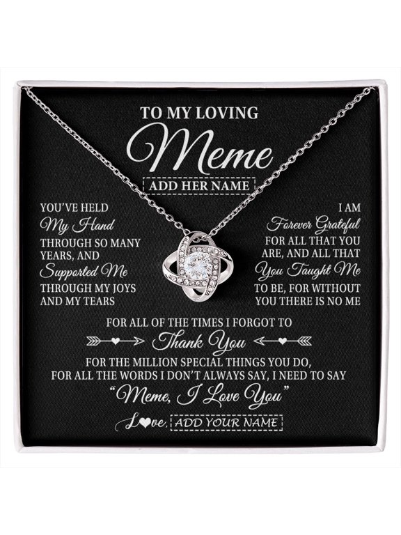 Personalized To My Loving Meme Necklace From Granddaughter You've Help My Hand Meme Gift From Grandson Birthday Mothers Day Custom Gift Box Message Card, White Love Knot Necklace