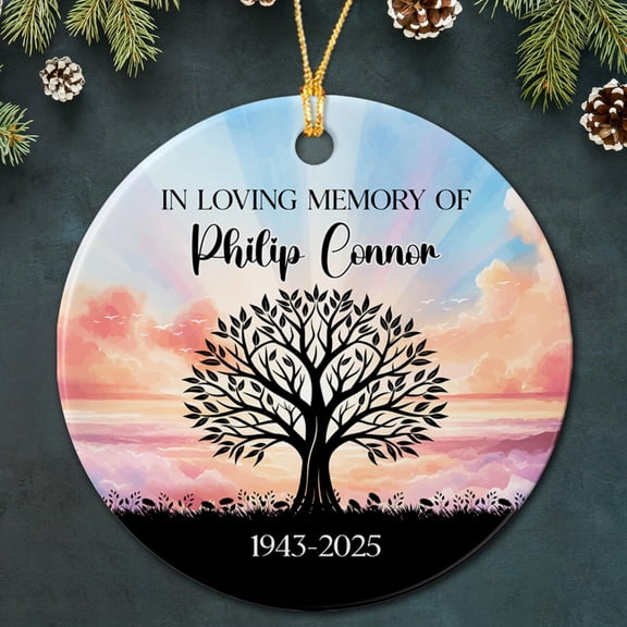 Personalized in Loving Memory of Ceramic Ornament, Memorial Christmas Ornaments Gifts for Loss of Dad Mom, Customized Year Name Loved One Remembrance Ornament, in Memory of Loved One Ceramic Ornament