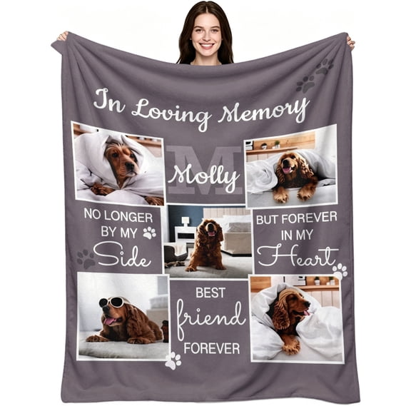 Personalized In Loving Memory Pet Dog Memorial Flannel Fleece Blanket, Custom Dog Photo Soft Cozy Throw Blanket for Sofa Bed Bedroom, Sympathy Gift for Dog Loss Pet Owner