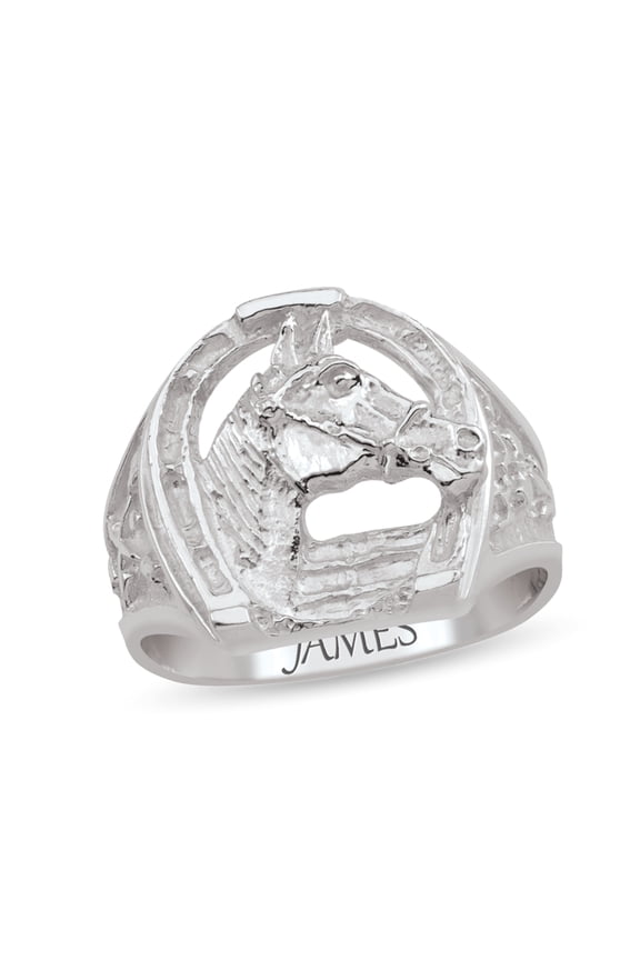 Personalized Lucky Horseshoe Engravable Men's Ring in Sterling Silver by Jewlster