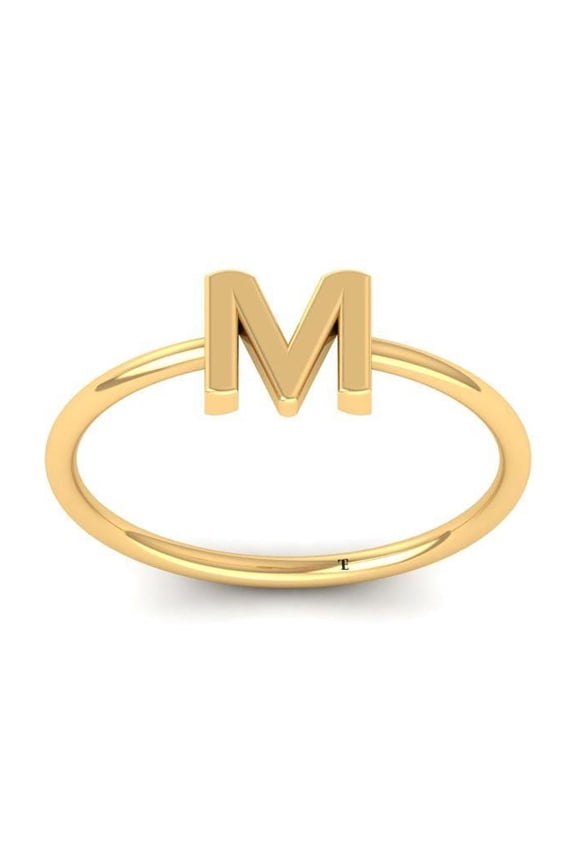 Personalized M Initial Ring for Women, 14K Gold Over Sterling Silver, Dainty Alphabet Letter Stackable Name Ring Gift