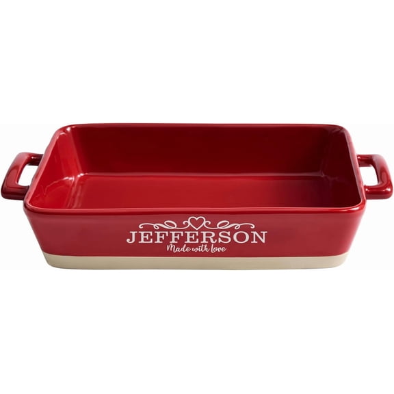 Personalized Made With Love Stoneware Lasagna Dish - Cookware - For Her - Red