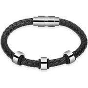 Personalized Magnetic Clasp Leather Urn Bracelet Cremation Bracelet for Ashes 3 Beads Memorial Urn Bangle 316L Stainless Steel Ashes Holder 18-24CM
