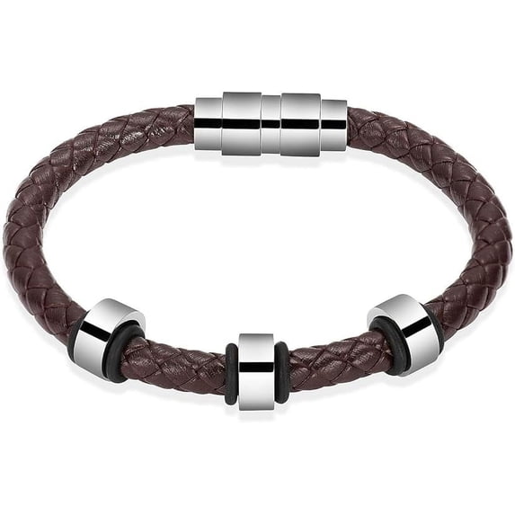 Personalized Magnetic Clasp Leather Urn Bracelet Cremation Bracelet for Ashes 3 Beads Memorial Urn Bangle 316L Stainless Steel Ashes Holder 18-24CM