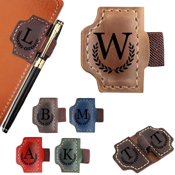 Personalized Magnetic Leather Bookmark with Pen Holder, Custom Initial Book Mark for Book Lovers