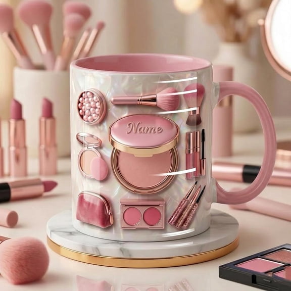 Personalized Make Up Mug, Makeup Lover Coffee Mug, Personalized Beauty Gift, Faux 3D Effect Mug