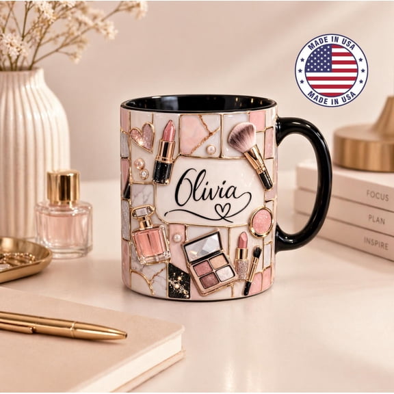 Personalized Makeup Lover Mug – Custom Name Coffee Cup, Cosmetic Beauty Gift