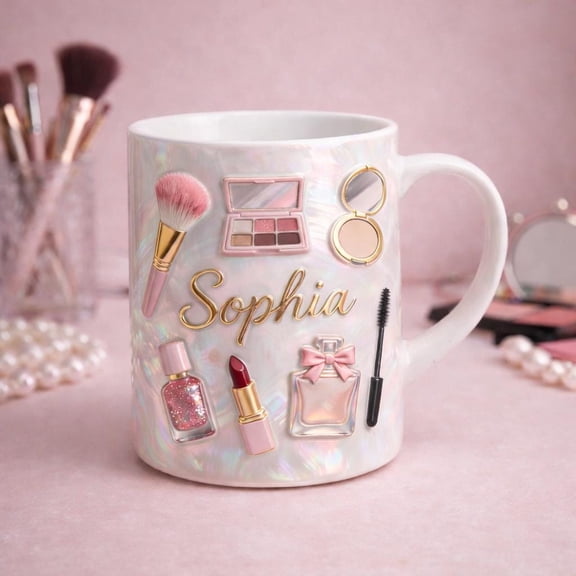Personalized Makeup Mug, Custom Name Beauty Cup, Makeup Lover Gift for Her, Cosmetic Mug, Girly Aesthetic Mug, Beauty Artist Gift