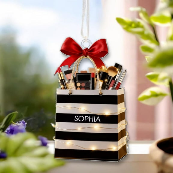 Personalized Makeup Ornament with Name, Custom Beauty Brush Christmas Tree Decoration, Special Gift for Makeup Lovers, Christmas Gift for Her