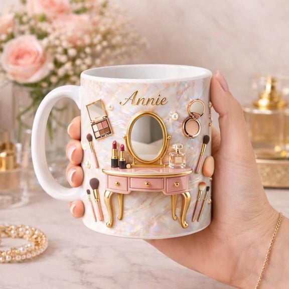 Personalized Makeup Vanity Mug Custom Name Gift For Makeup Artist Coppy Coffee Cup