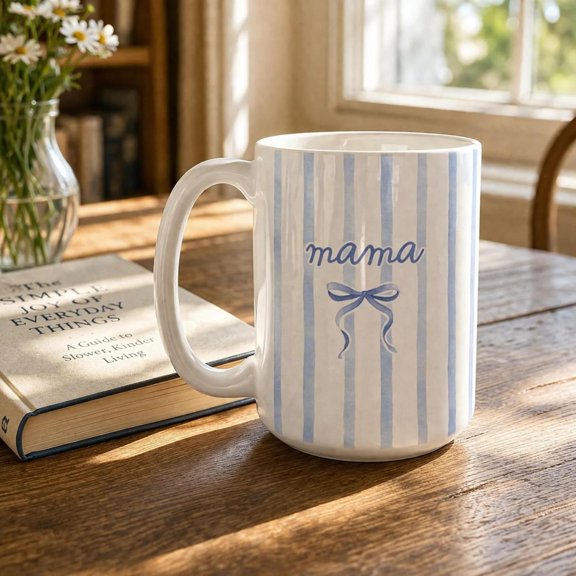Personalized Mama Mom Coffee Mug, Custom Striped Name, Bekilab, 11oz-15oz Mug