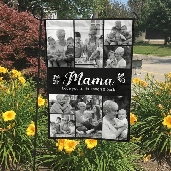 Personalized Mama Photo Garden Flag Love You To The Moon Collage Gift Custom Mother's Day