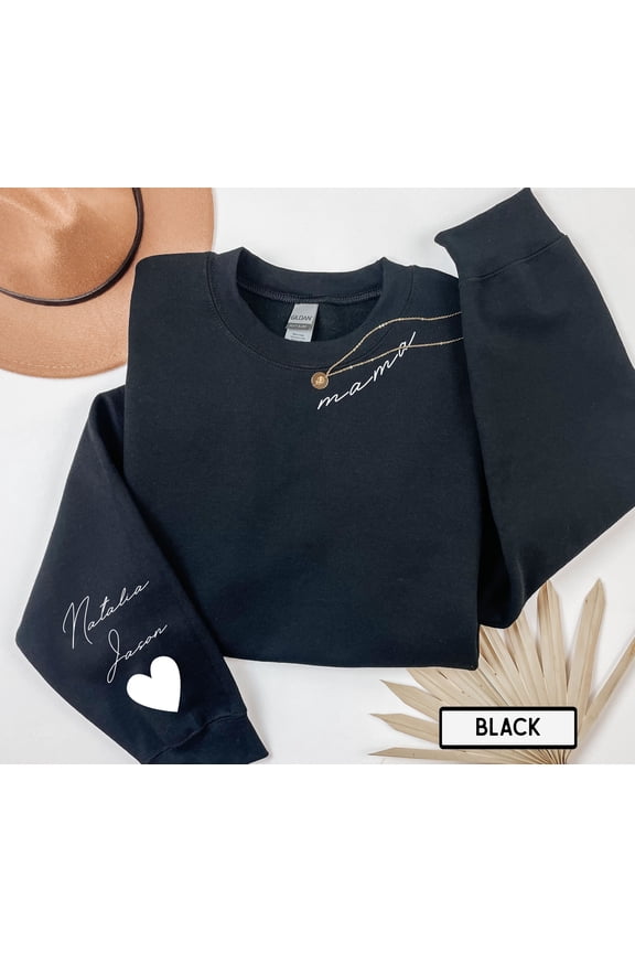 Personalized Mama Sweatshirt, Custom Mama Hoodie With Kids Names On Sleeve, Customizable Mom Sweatshirt