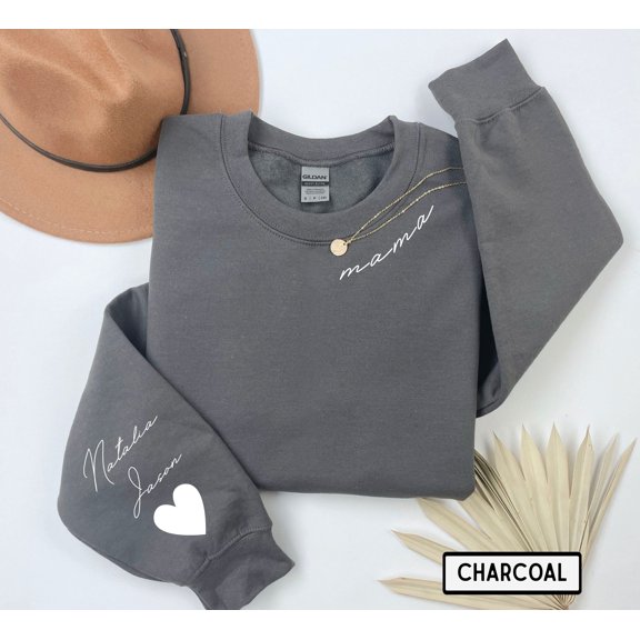 Personalized Mama Sweatshirt, Custom Mama Hoodie With Kids Names On Sleeve, Customizable Mom Sweatshirt