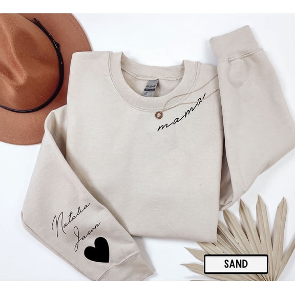 Personalized Mama Sweatshirt, Custom Mama Hoodie With Kids Names On Sleeve, Customizable Mom Sweatshirt