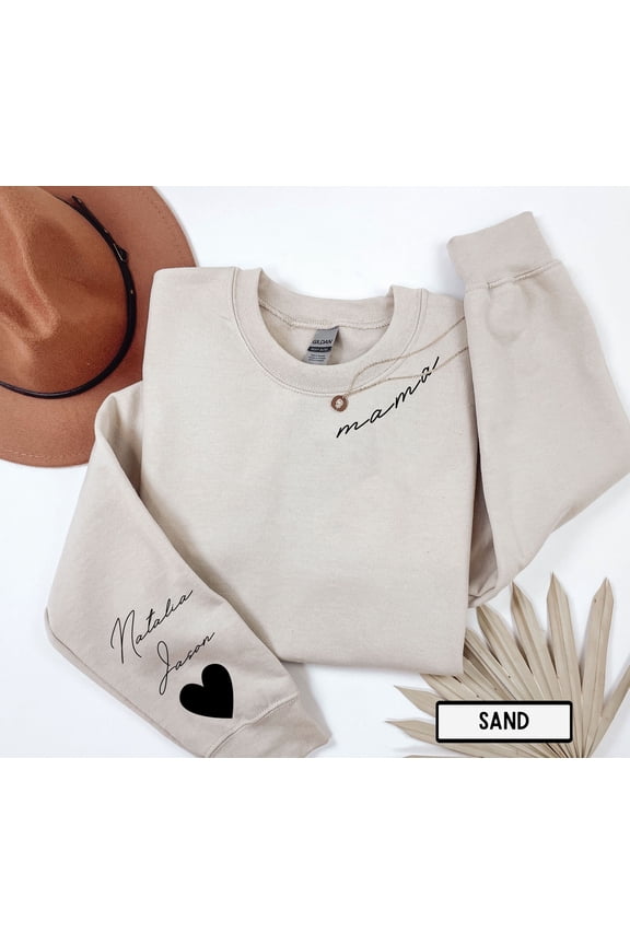 Personalized Mama Sweatshirt, Custom Mama Hoodie With Kids Names On Sleeve, Customizable Mom Sweatshirt