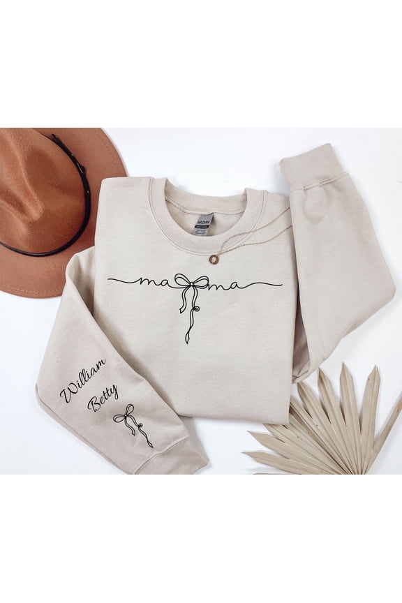 Personalized Mama Sweatshirt: Kids Names on Sleeve, Custom Mom Outfit, Mother's Day Sweater