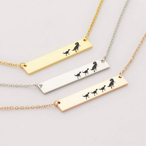 Personalized Mamasaurus Birthday Day Necklace, Mama and Baby Dinosaur Bar Necklace, Silver Bar Necklace Dinosaur Mom and Baby Bar Necklace, Custom Bar Necklace, Engravable Necklace