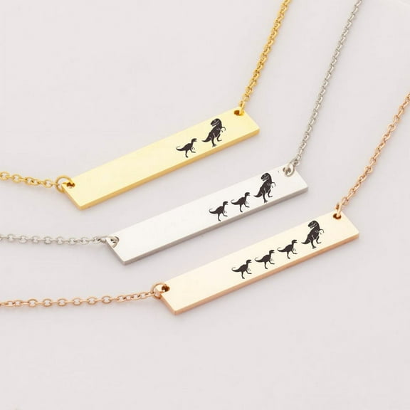 Personalized Mamasaurus Birthday Day Necklace, Mama and Baby Dinosaur Bar Necklace, Silver Bar Necklace Dinosaur Mom and Baby Bar Necklace, Custom Bar Necklace, Engravable Necklace
