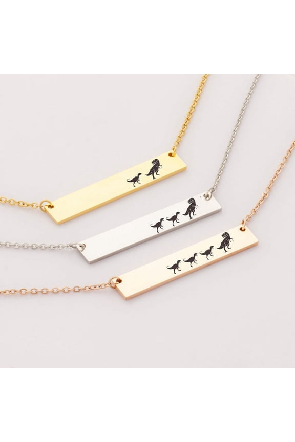 Personalized Mamasaurus Birthday Day Necklace, Mama and Baby Dinosaur Bar Necklace, Silver Bar Necklace Dinosaur Mom and Baby Bar Necklace, Custom Bar Necklace, Engravable Necklace