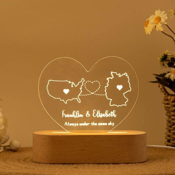 Personalized Map Location Custom LED Lamp Acrylic Board Wooden Base Long Distance Relationship Gift Home Table Light