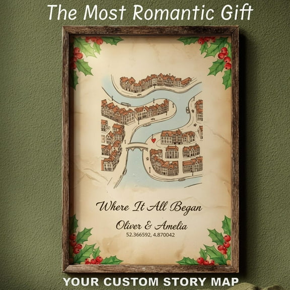 Personalized Map Print First Date, Anniversary Gift Digital Download, Unframed Canvas Size 16x24